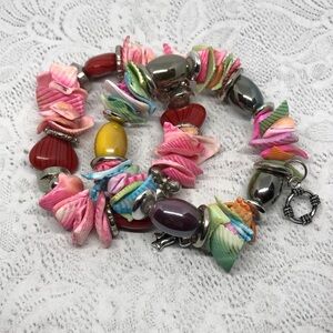 Bundle lot two shell stretch bracelets boho summer beach layer stack
